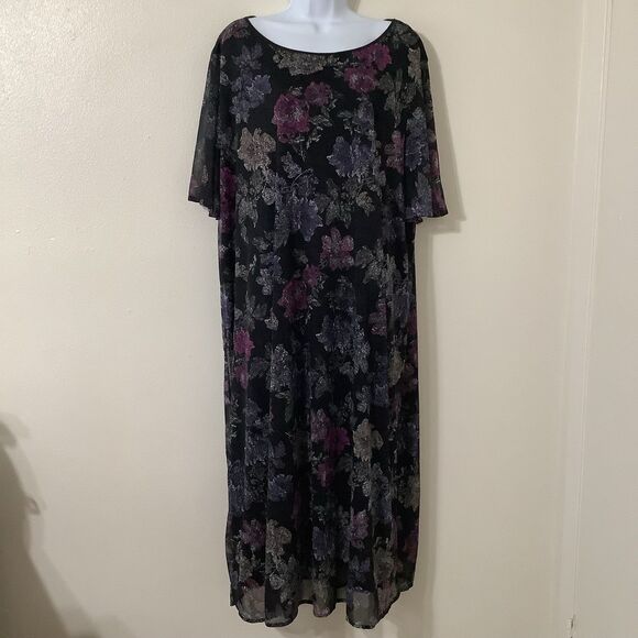 Catherine's Black Floral Witchy Whimsigoth Dark Cottagecore Maxi Dress 30-32W - Picture 1 of 8